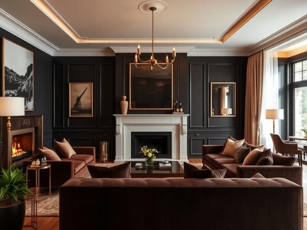 Velvet living lounge with fireplace