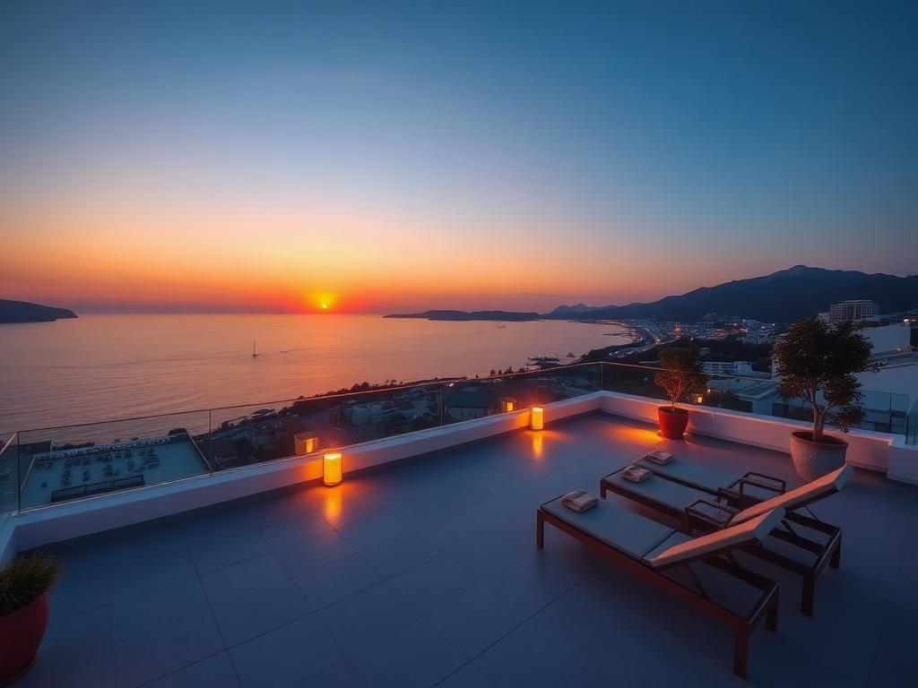 Rooftop terrace at sunset